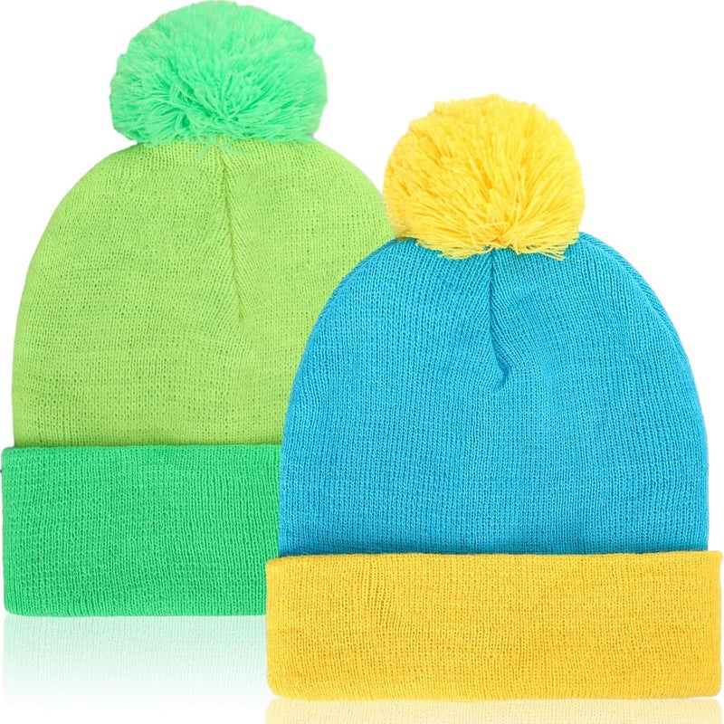 Shinymoon 2 Pcs Knit Pom Beanie Hat Halloween Character Cosplay Headwear Knitted Pompom Cuff Women Men's Winter Beanies - Image 1